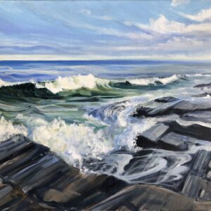 Painting of Two Lights rocks and waves